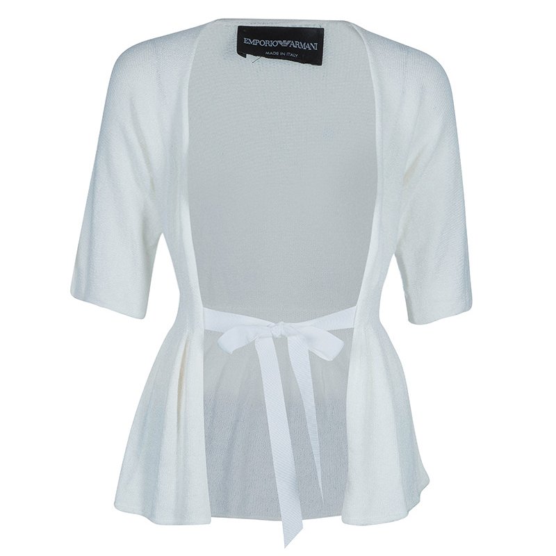 Pre Owned Emporio Armani White Knit Cardigan/Top M