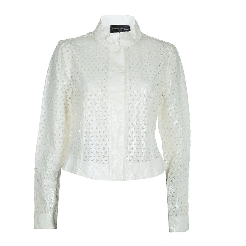 Pre Owned Emporio Armani White Laser Cut Jacket M