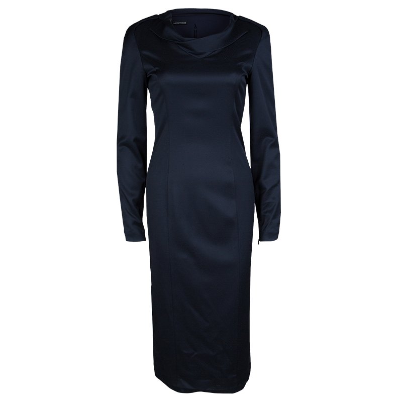 Pre Owned Emporio Armani Navy Blue Knit Long Sleeve Dress S