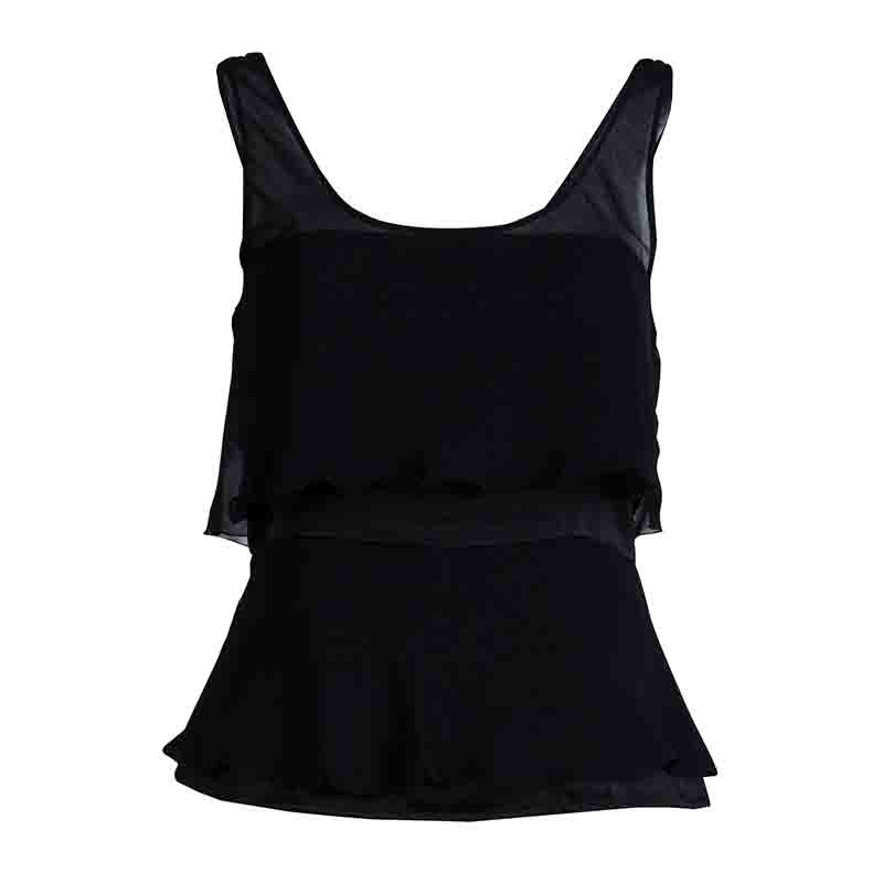 Pre Owned Emporio Armani Black Silk Overlay Detail Sleevless Top M