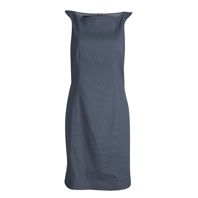 Pre Owned Emporio Armani Grey Sleevless Fitted Shift Dress M