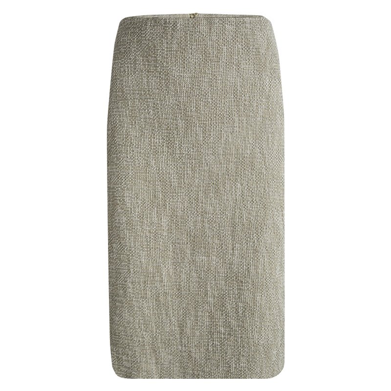 Pre Owned Emporio Armani Beige Textured Cotton Pencil Skirt L