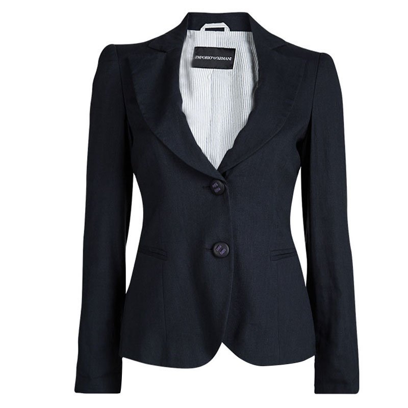 Pre Owned Emporio Armani Navy Blue Notched Collar Blazer S