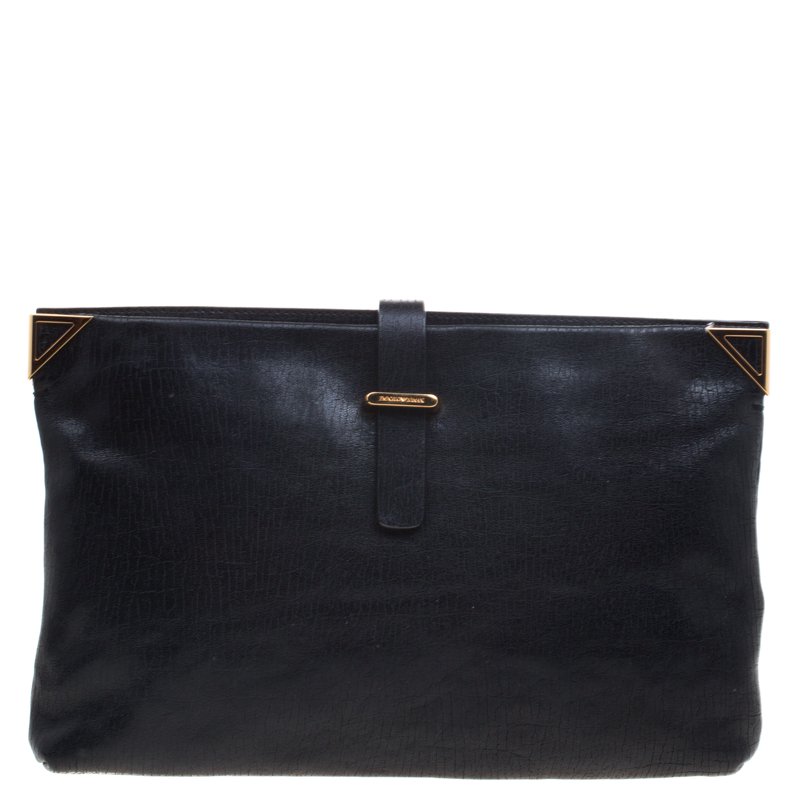 Pre Owned Emporio Armani Black Leather Clutch
