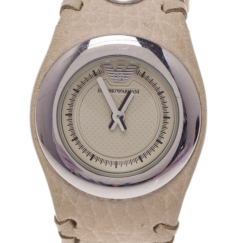 Pre Owned Emporio Armani Creme Stainless Steel AR5595 Women's Wristwatch 30MM