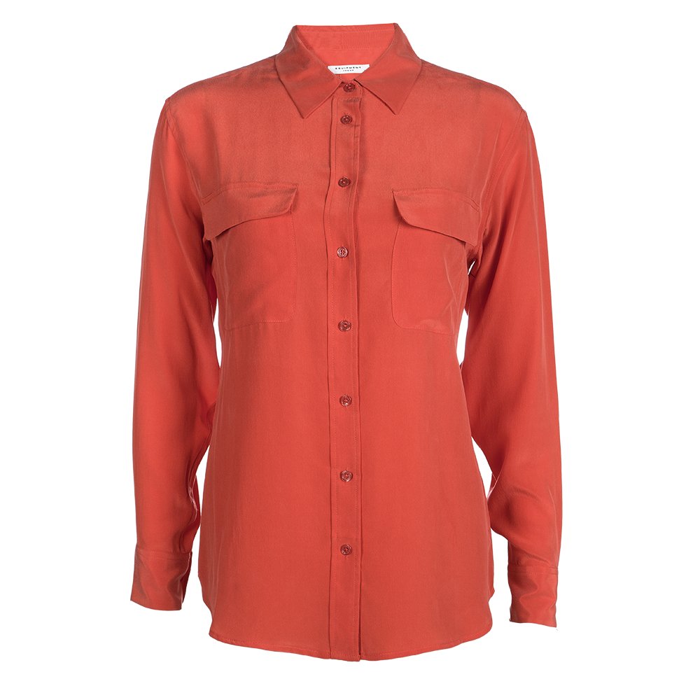 Equipment Fiery Red Silk Signature Button Front Shirt XS