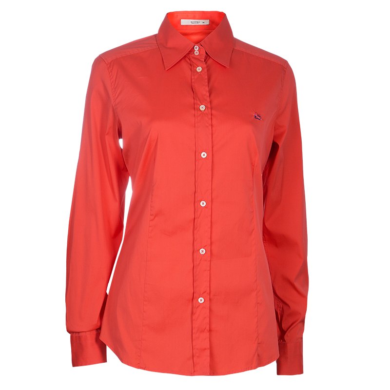 Etro Orange Cotton Button Down Shirt M