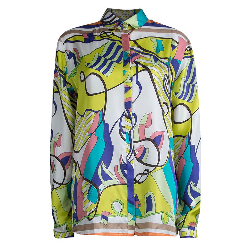 Etro Multicolor Printed Silk Long Sleeve Button Front Shirt L