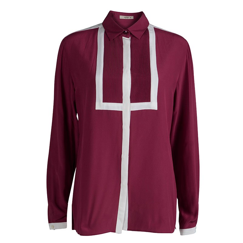 Pre Owned Etro Pink Silk Pintuck Detail Long Sleeve Blouse L