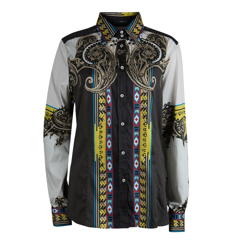 مملوكة مسبقًا Etro Multicolor Printed Long Sleeve Button Front Cotton Shirt XL