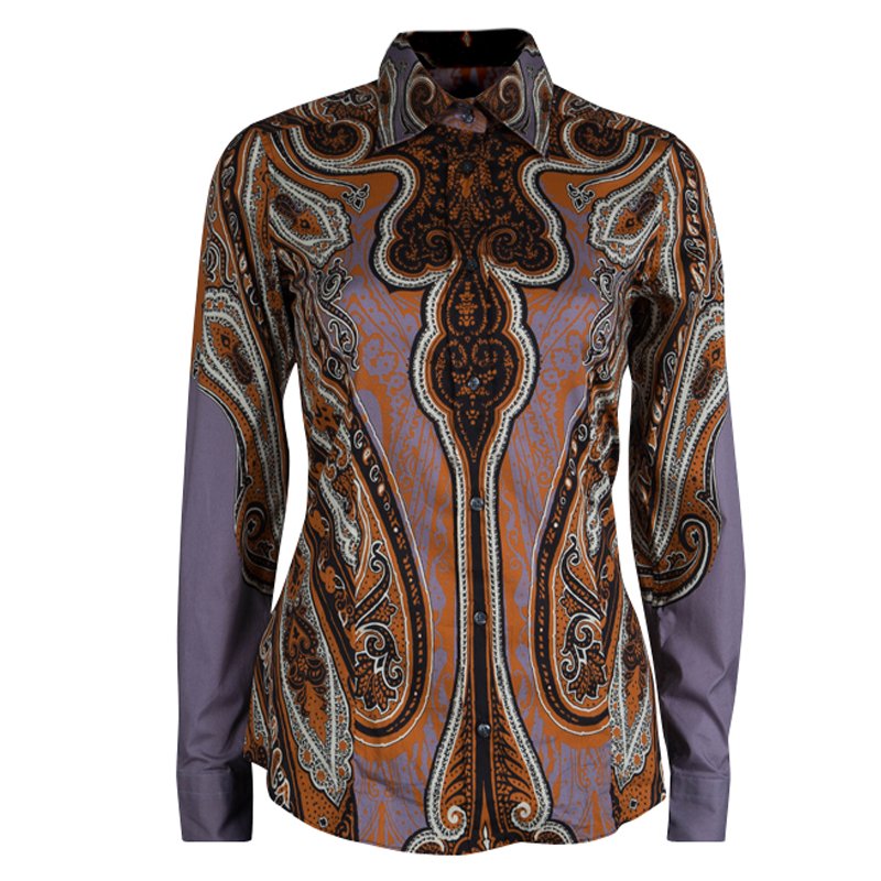 Pre Owned Etro Multicolor Printed Cotton Long Sleeve Button Front Shirt S