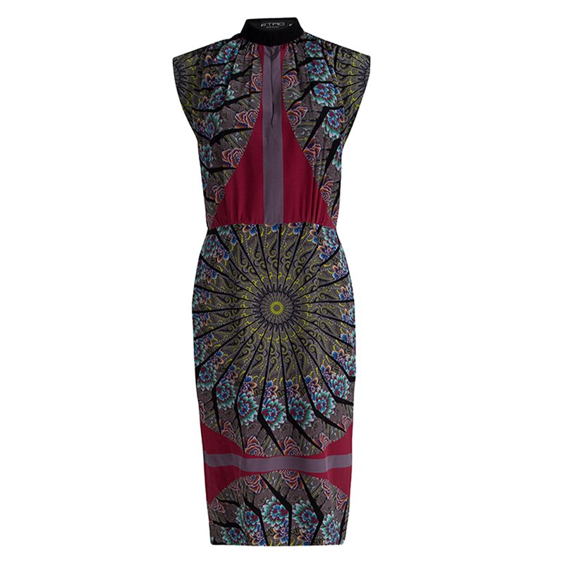 مملوكة مسبقًا Etro Multicolor Printed Silk Cap Sleeve Sheath Dress M