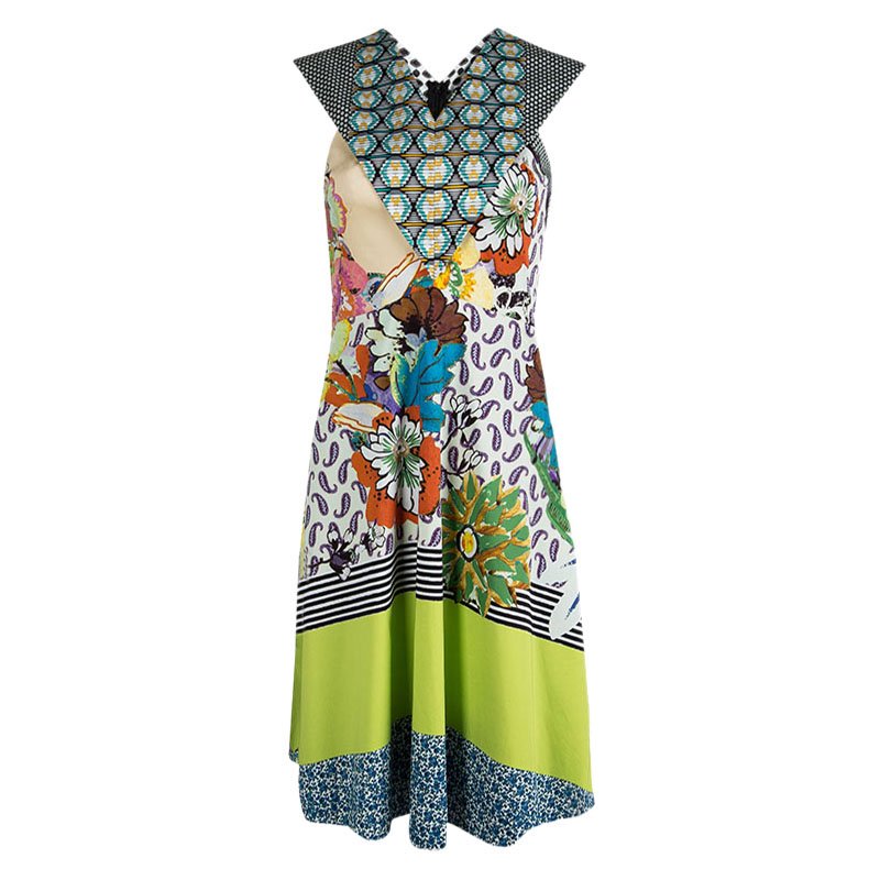 Etro Multicolor Printed Cotton V-Neck Sleeveless Dress S