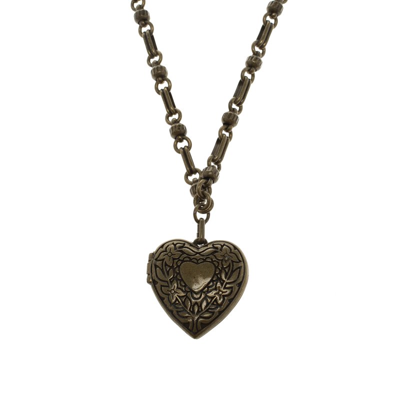 Pre Owned Etro Heart Locket Brass Necklace