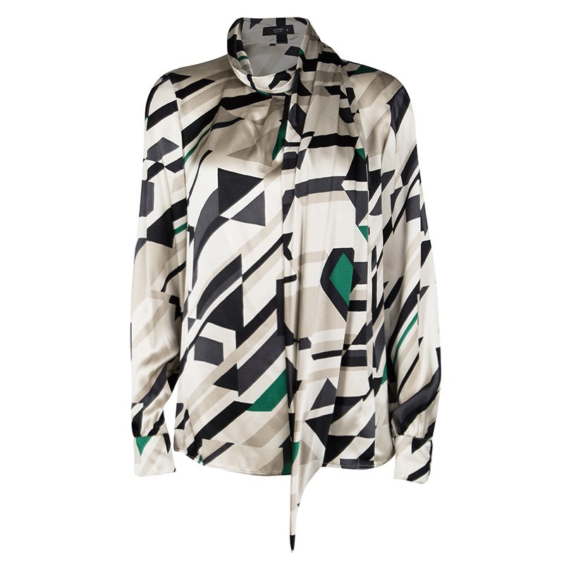 Pre Owned Etro Multicolor Printed Silk Wrapped Neck Detail Long Sleeve Blouse M