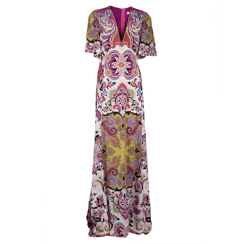 Pre Owned Etro Multicolor Printed Short Sleeve Maxi Dress L