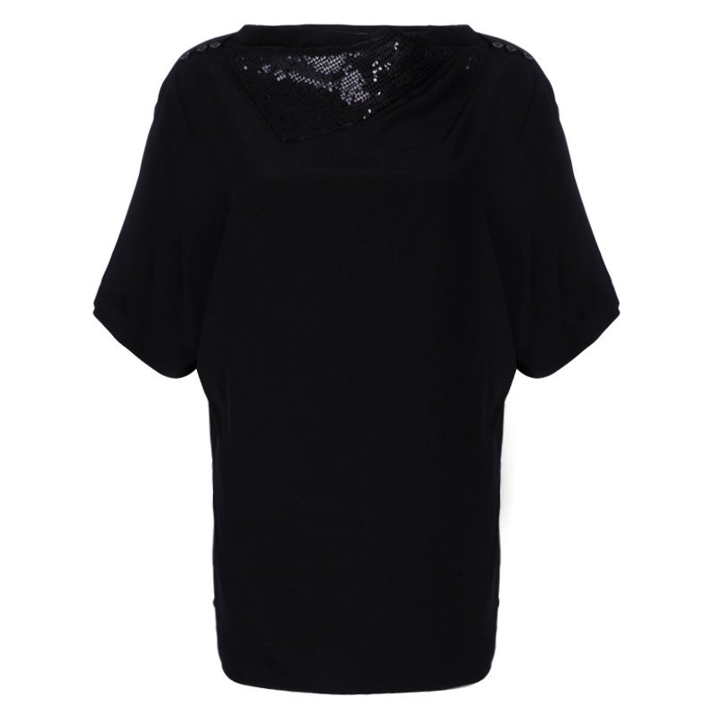 Pre Owned توب إيترو حرير أسود و ترتر M