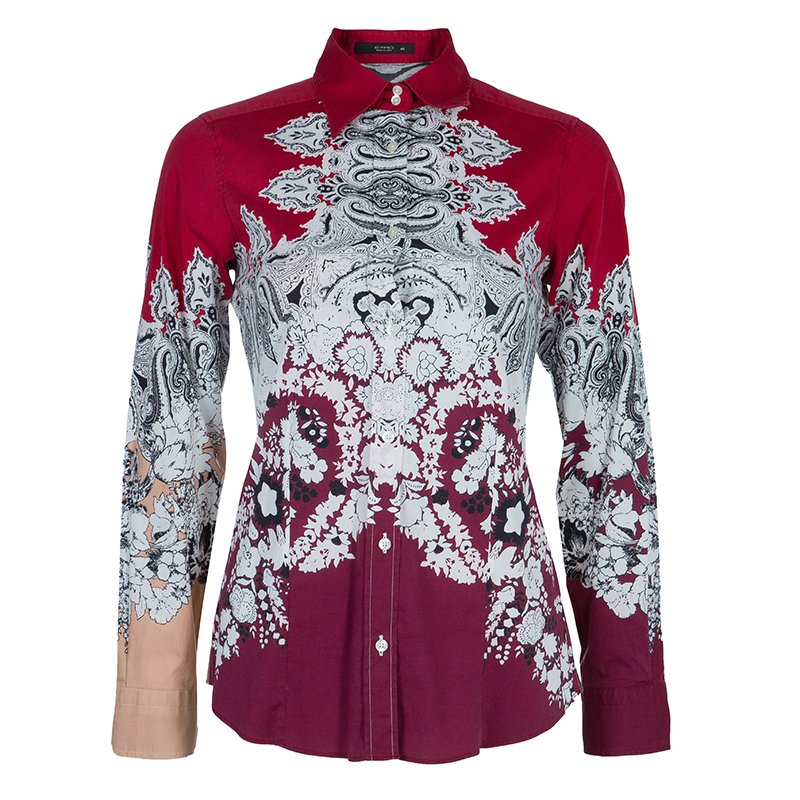 Pre Owned Etro Red Printed Long Sleeve Buttondown Cotton Shirt  S