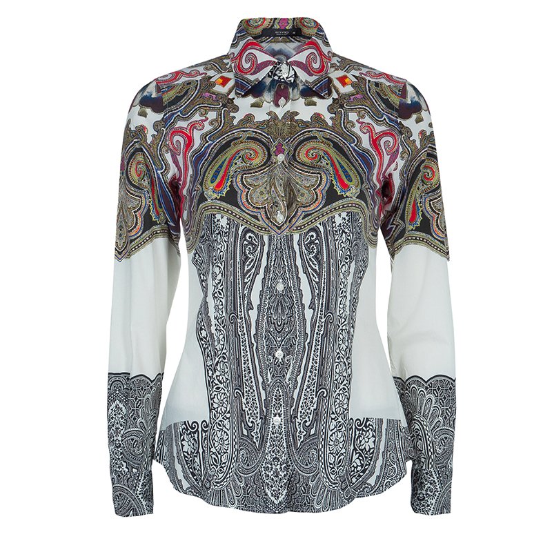 مملوكة مسبقًا Etro Off-White Printed Long Sleeve Buttondown Cotton Shirt S