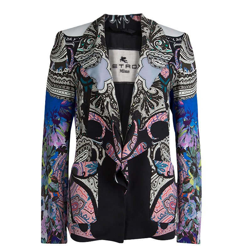 Pre Owned Etro Multicolor Printed Double Lapel Blazer M