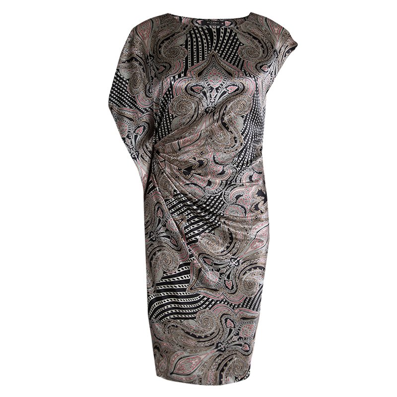 Pre Owned Etro Multicolor Printed Draped Sleeveless Dress S