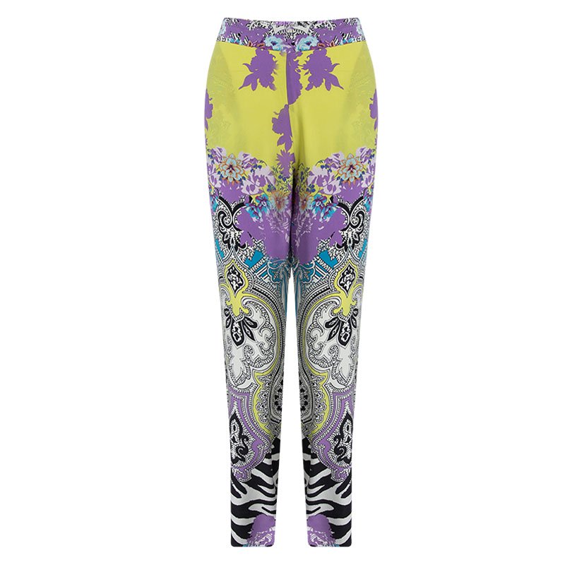 مملوكة مسبقًا Etro Multicolor Printed Silk Elasticized Waist Pants M