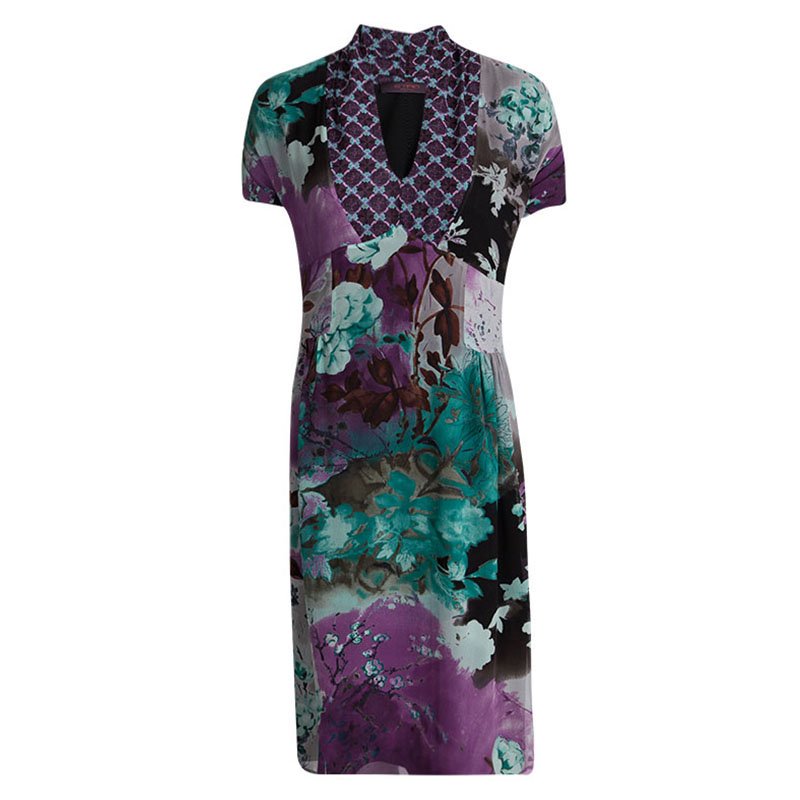 Etro Multicolor Printed Silk Ruched Sleeve Dress M