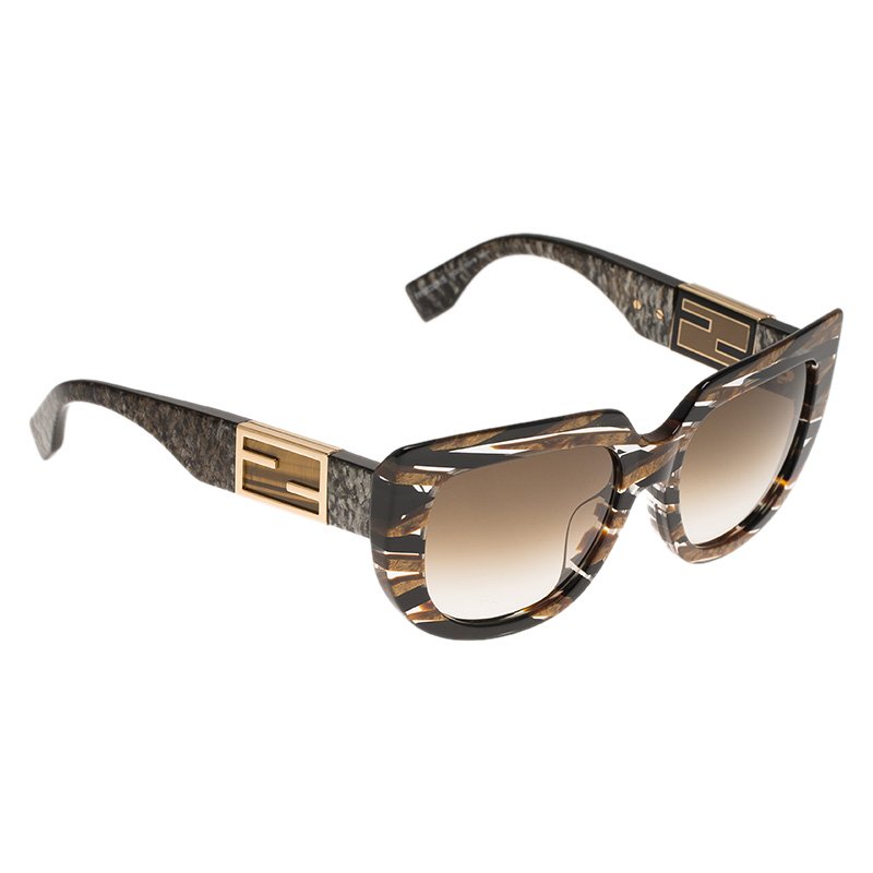 Pre Owned Fendi Black and Gold FF0031/S Baguette Cat Eye Sunglasses
