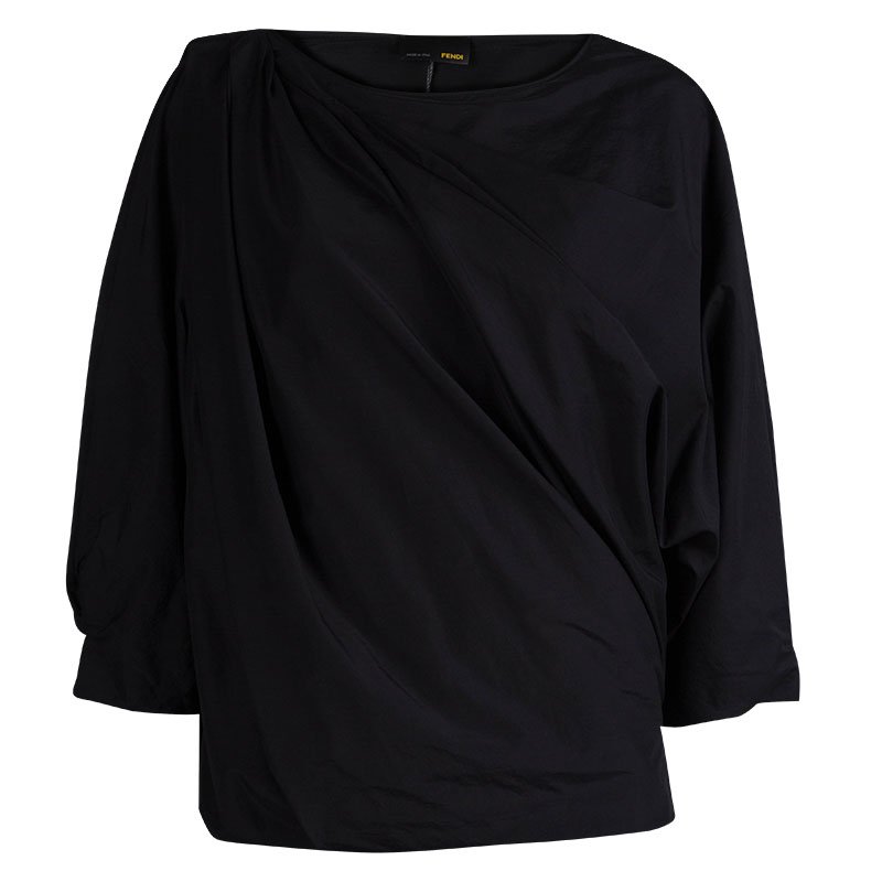 Pre Owned Fendi Black Cotton Draped Top M