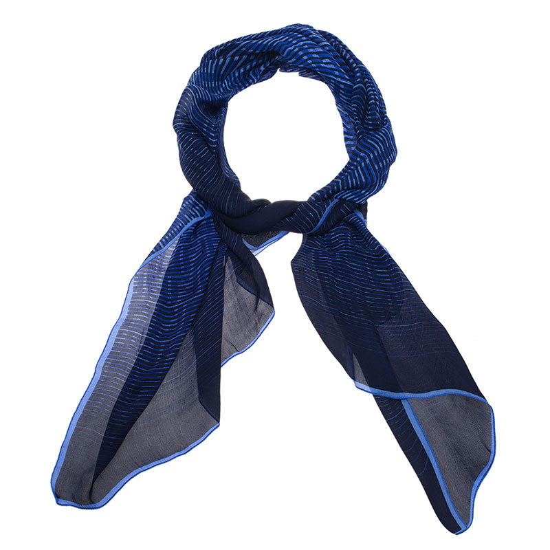 Fendi Blue Zucca Striped Silk Scarf