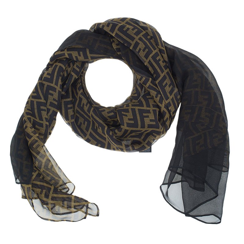 Pre Owned Fendi Two Tone Zucca Silk Stole