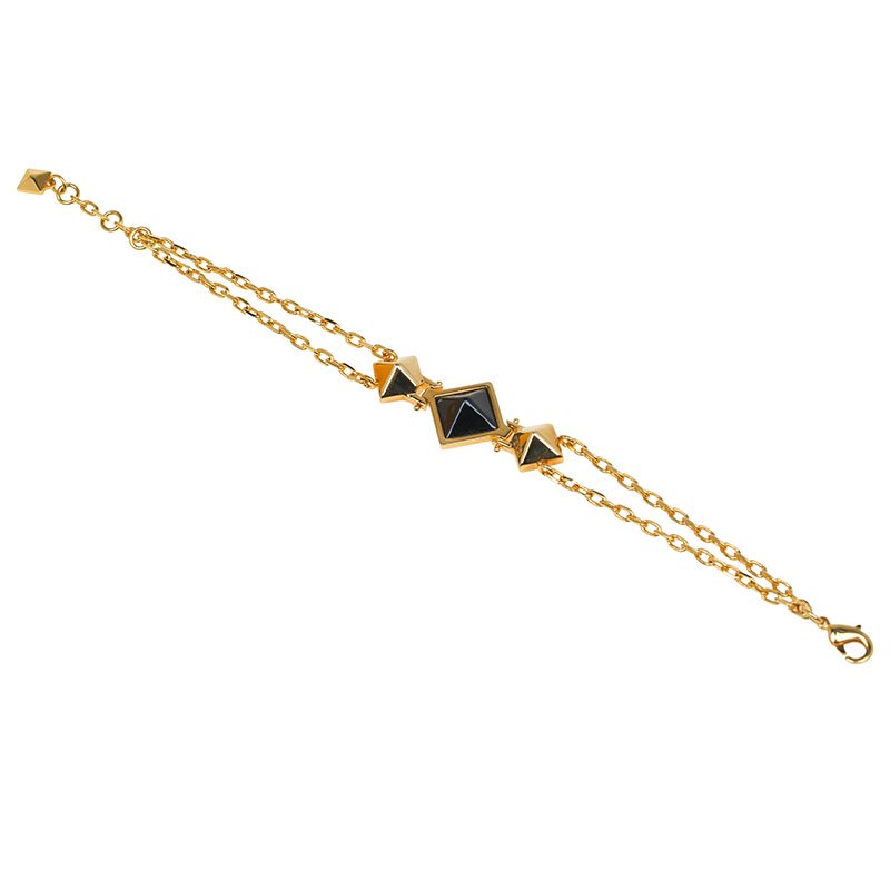 Pre Owned Fendi Black Pyramid Gold Tone Bracelet