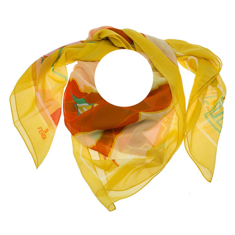 Pre Owned Fendi Multicolor Printed Silk Square Scarf