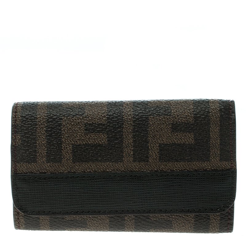 Pre Owned Fendi Tobacco Zucca Coated Canvas Key Holder