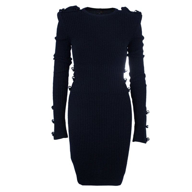Pre Owned Fendi Black Rib Knit Sweater Dress M