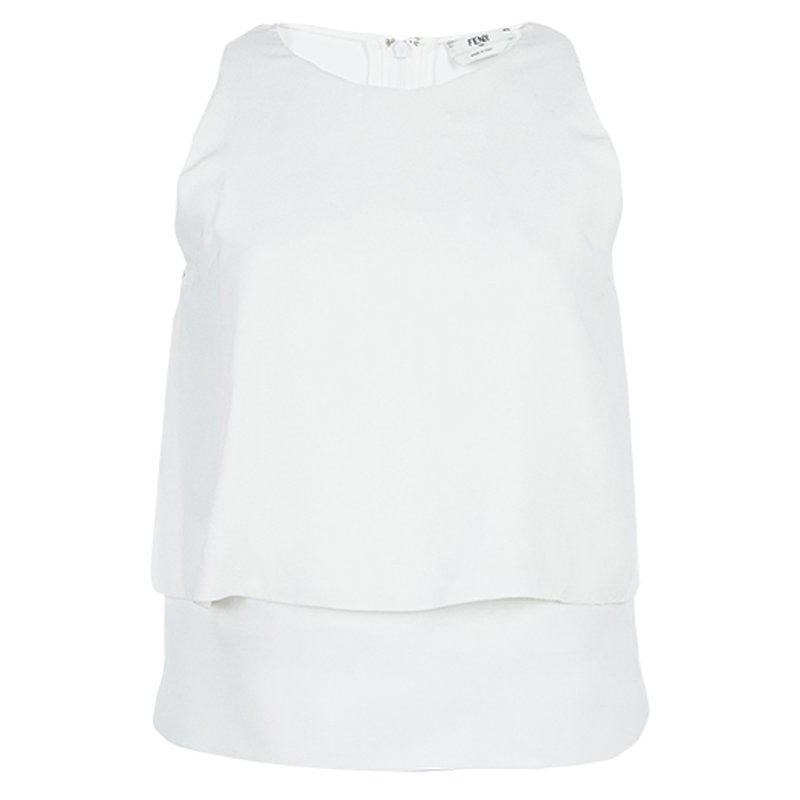 Pre Owned Fendi White Layered Sleeveless Top S