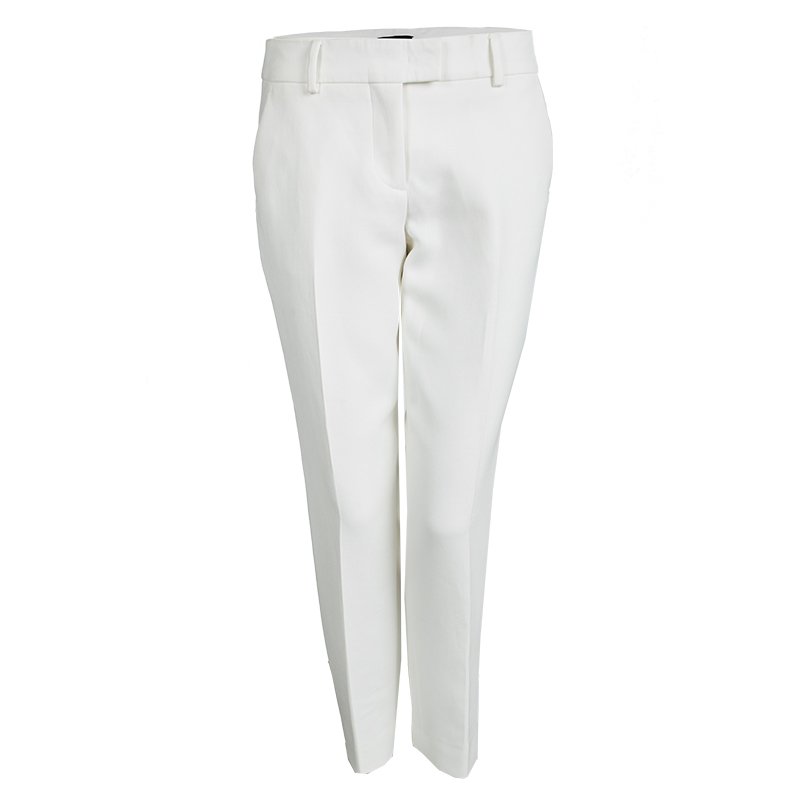 Pre Owned Fendi Off White Cotton High Waist Straight Fit Trousers S