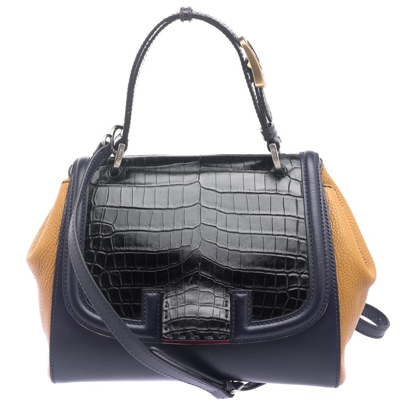 Pre Owned Fendi Multicolor Croc and Leather Silvana Shoulder Bag