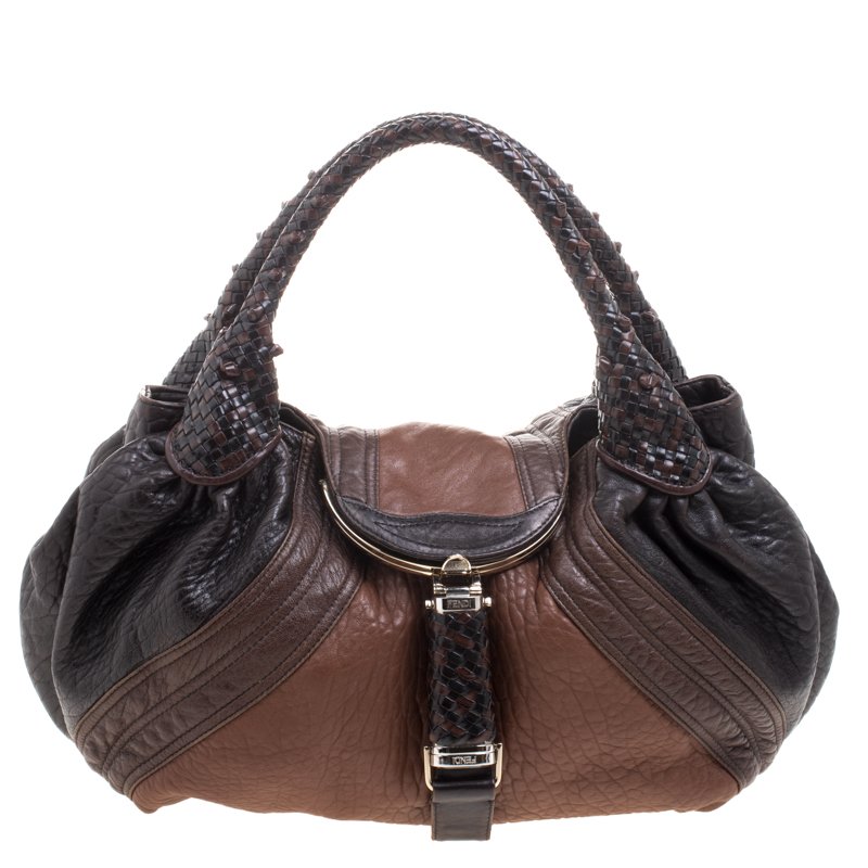 Pre Owned Fendi Brown Textured Leather Spy Hobo