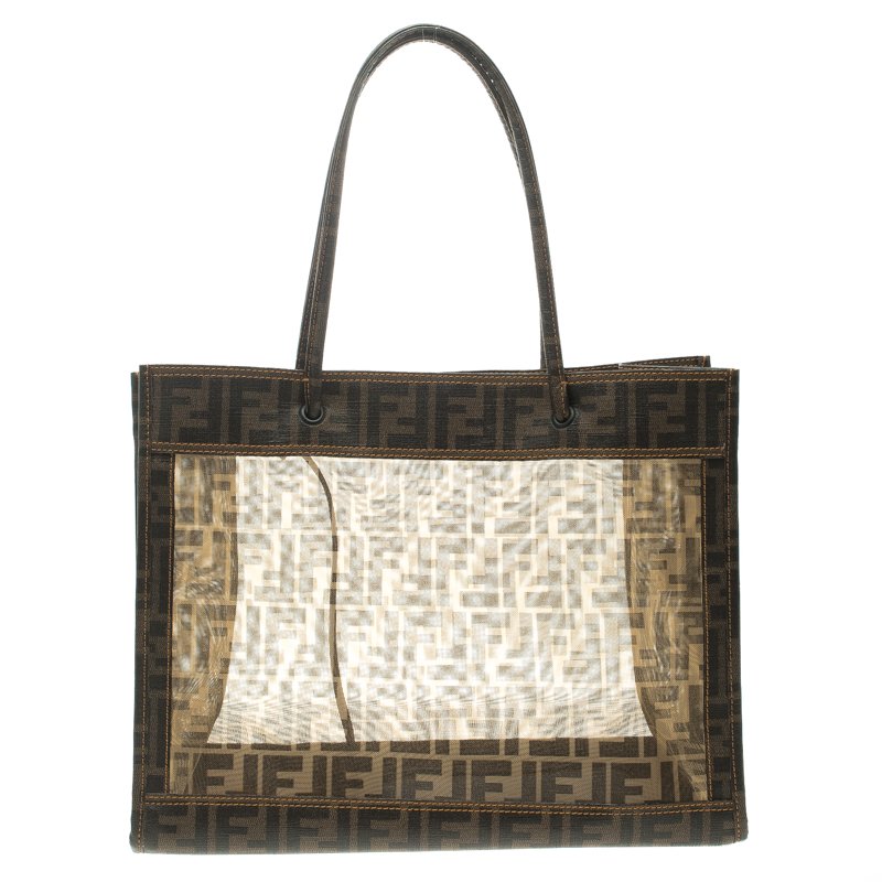 Pre Owned Fendi Tobacco Zucca Mesh Cabas Tote