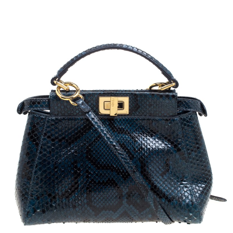 Fendi Blue Python Mini Peekaboo Top Handle Bag Fendi TLC