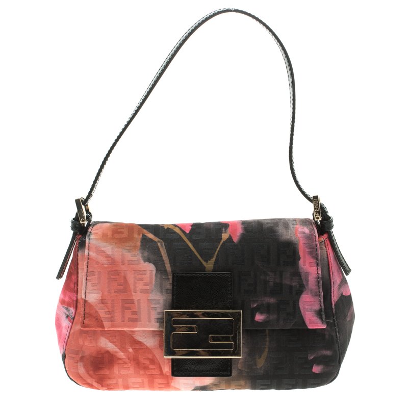 Pre Owned Fendi Floral Print Zucchino Fabric Mini Mama Baguette Bag
