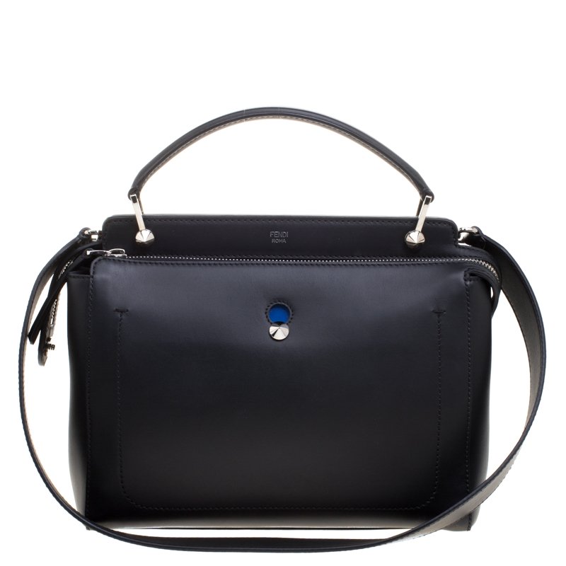 Pre Owned Fendi Black Leather Dotcom Top Handle Bag