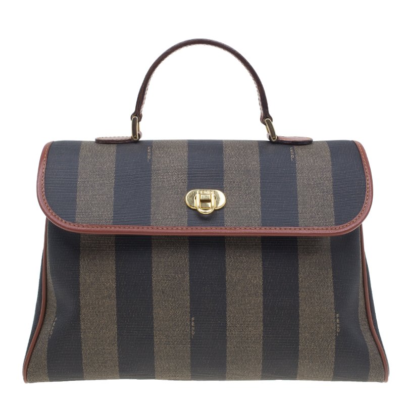 Pre Owned Fendi Striped Pequin Small Tote Bag