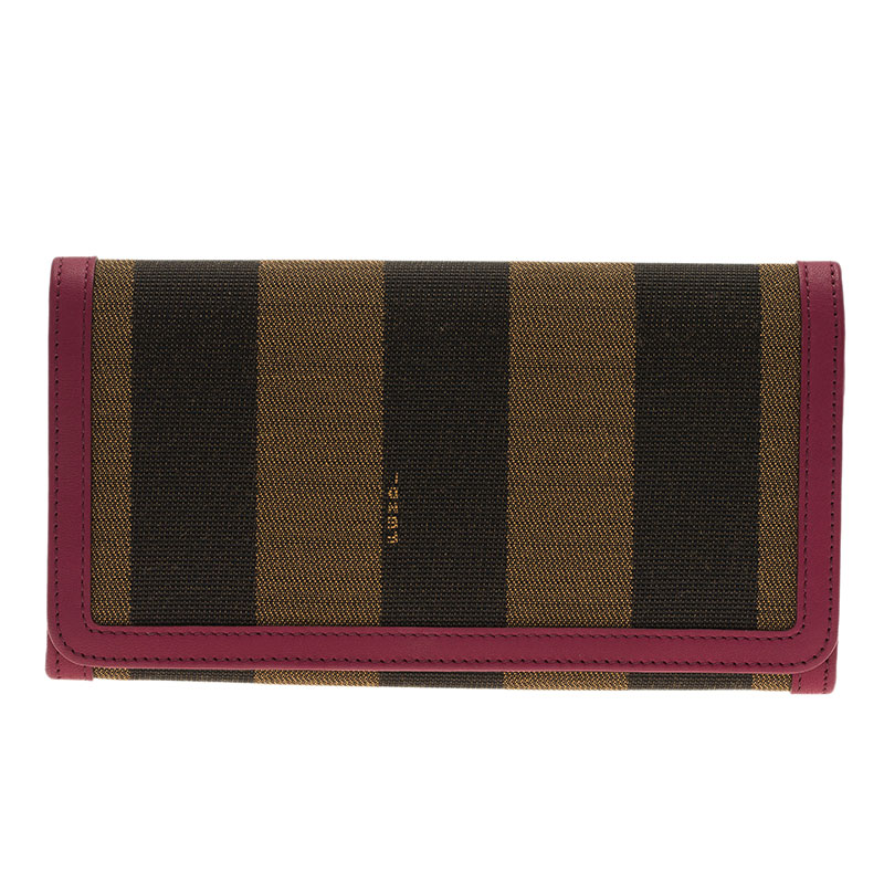 Pre Owned Fendi Burgundy Pequin Continental Wallet