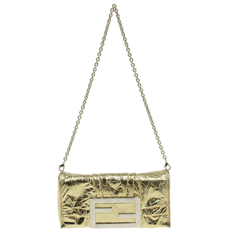 Pre Owned Fendi Gold Foil Mia Evening Bag