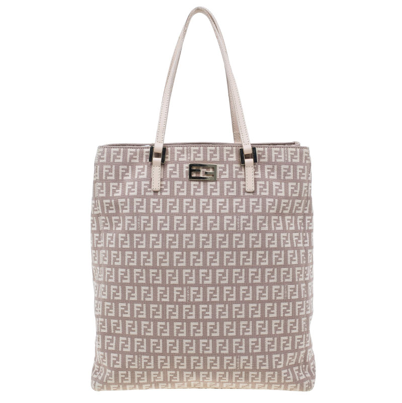 Pre Owned Fendi Pink Zucchino Canvas and Leather Tote Bag