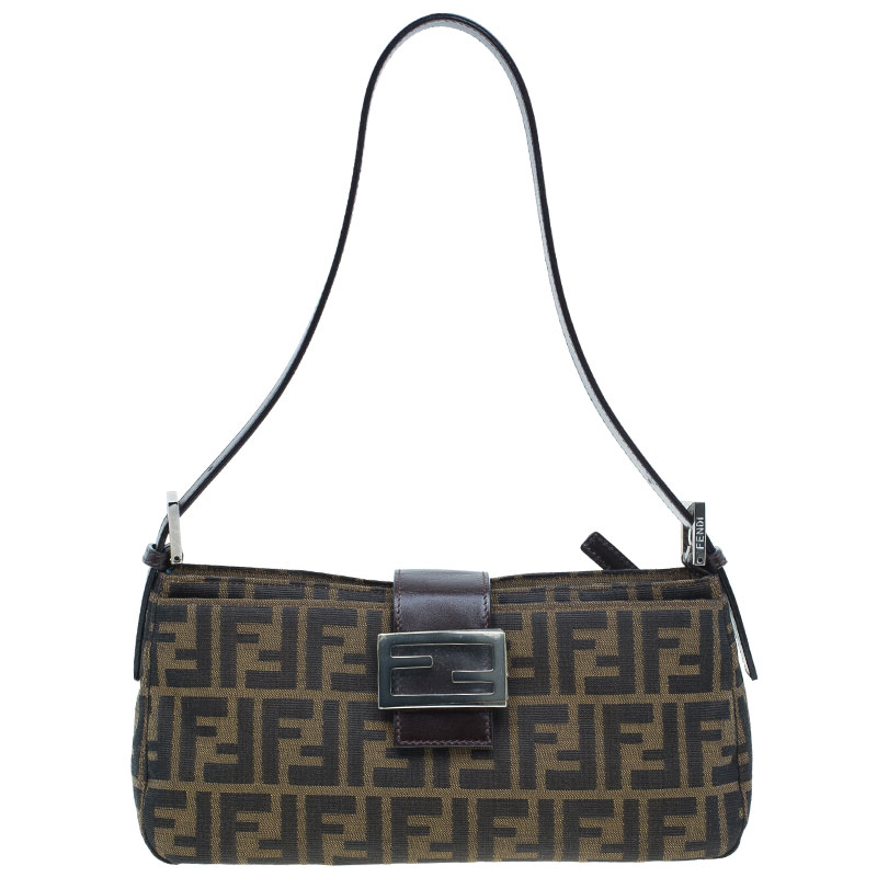 Fendi Brown Tobacco Zucca Long Baguette Shoulder Bag