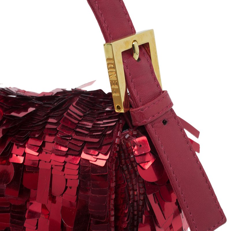 FENDI RED SUEDE GLITTER BAGUETTE BAG – RDB