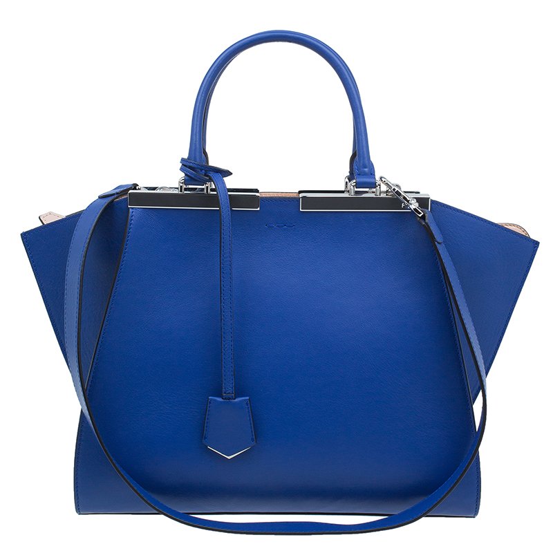 Pre Owned Fendi Blue Calfskin Leather 3Jours Tote Bag with Wallet